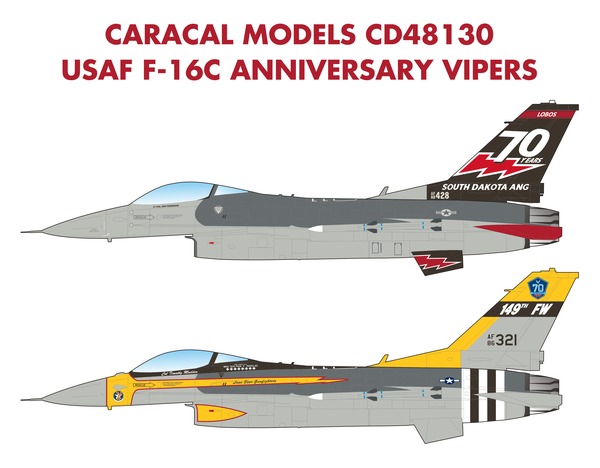 Caracal Decals 1/48 F-16C ANNIVERSARY VIPERS South Dakota & Texas ANG 